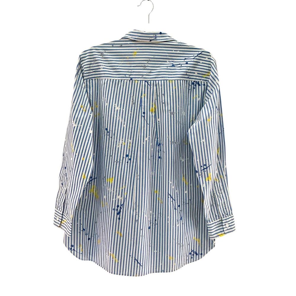 Frank &‎ Eileen Joedy Paint Splatter Blue Stripe Relaxed Button-Up Shirt Small - Picture 9 of 14